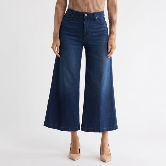 PAIGE Denim - Paige Wide Leg Jeans Lennie High Rise Cropped Stretch Denim Blue Size 25